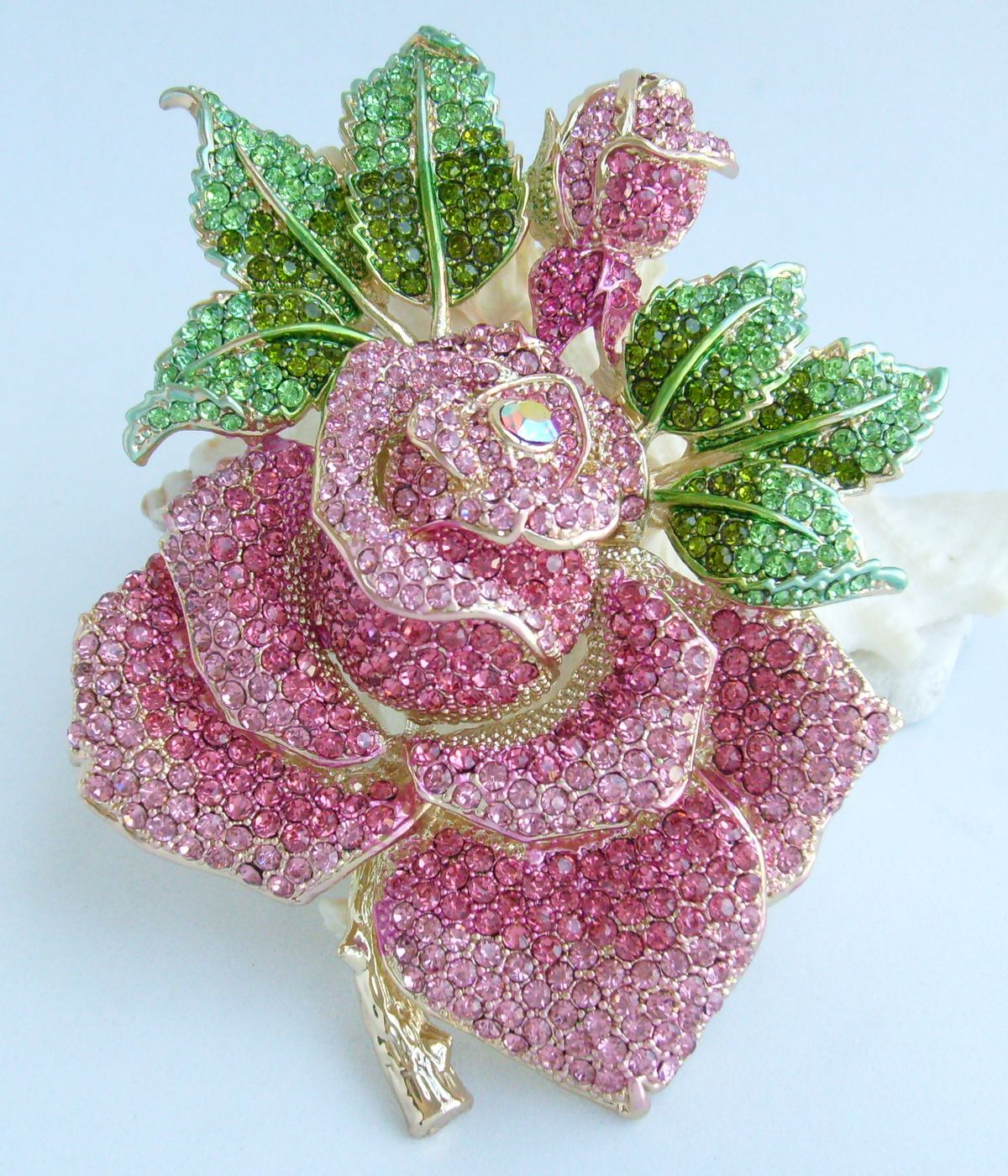 Sindary Costume Jewelry Big Rose Flower Brooch Pin Pendant Pink Rhinestone Crystal SP02994C14