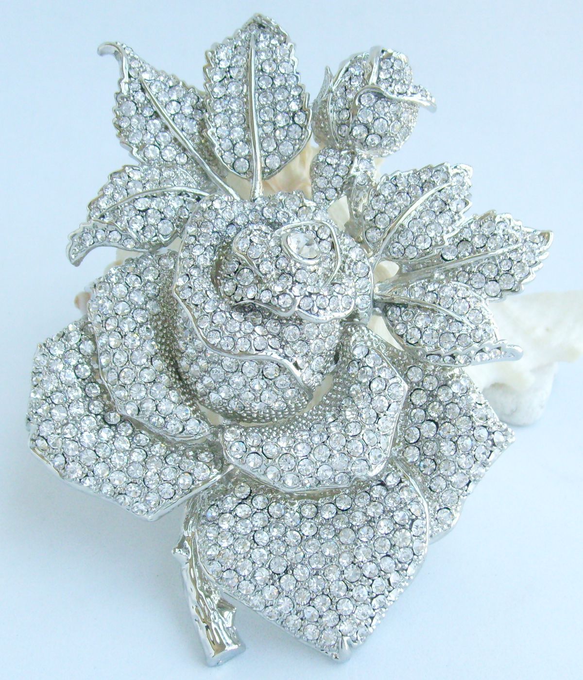 Sindary Costume Jewelry Bridal Wedding Big Rose Flower Brooch Pin Pendant Silvery Clear Rhinestone Crystal SP02994C3