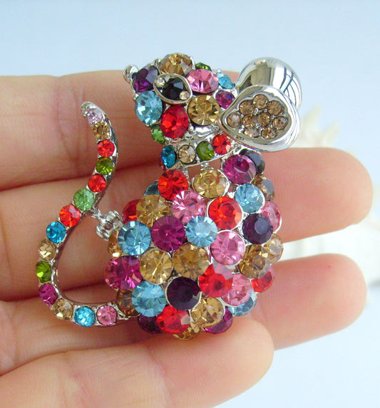 Sindary Costume Jewelry Animal Mouse Rat Brooch Pin Pendant Multicolor Rhinestone Crystal SP03276C2