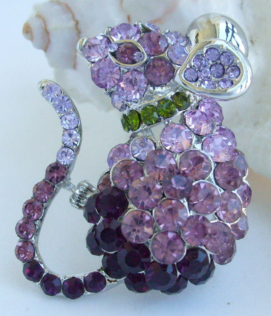 Sindary Costume Jewelry Animal Mouse Rat Brooch Pin Pendant Purple Rhinestone Crystal SP03276C3