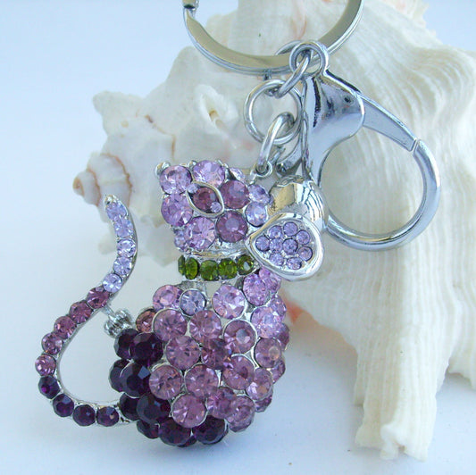 Sindary Costume Jewelry Animal Mouse Rat Keychain Keyring Pendant Purple Rhinestone Crystal SPK03276C3