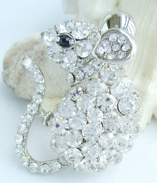 Sindary Costume Jewelry Animal Mouse Rat Brooch Pin Pendant Silvery Clear Rhinestone Crystal SP03276C8