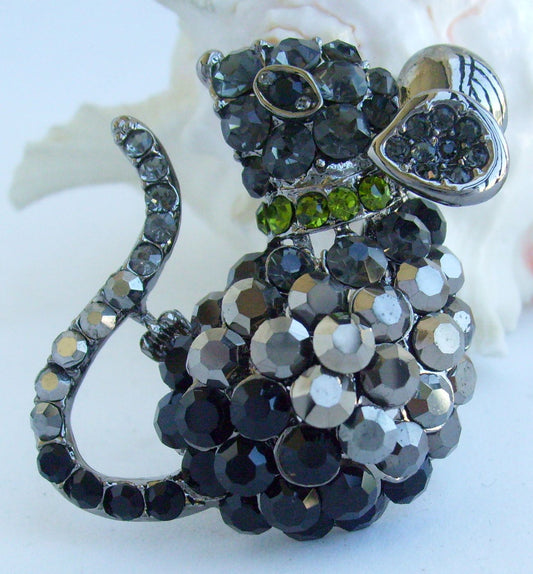 Sindary Costume Jewelry Animal Mouse Rat Brooch Pin Pendant Black Gray Rhinestone Crystal SP03276C9