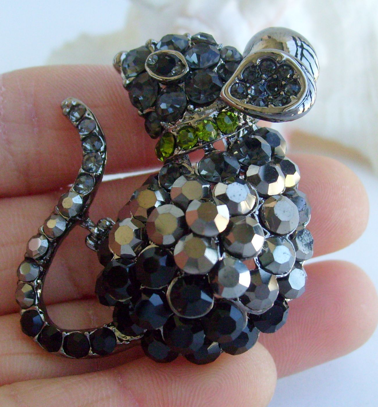 Sindary Costume Jewelry Animal Mouse Rat Brooch Pin Pendant Black Gray Rhinestone Crystal SP03276C9