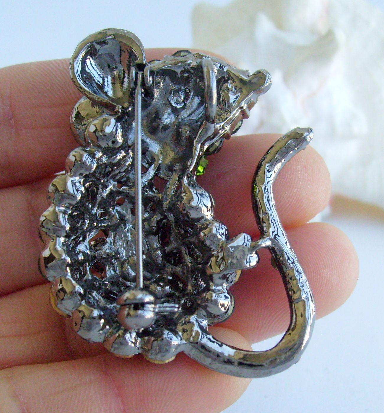 Sindary Costume Jewelry Animal Mouse Rat Brooch Pin Pendant Black Gray Rhinestone Crystal SP03276C9