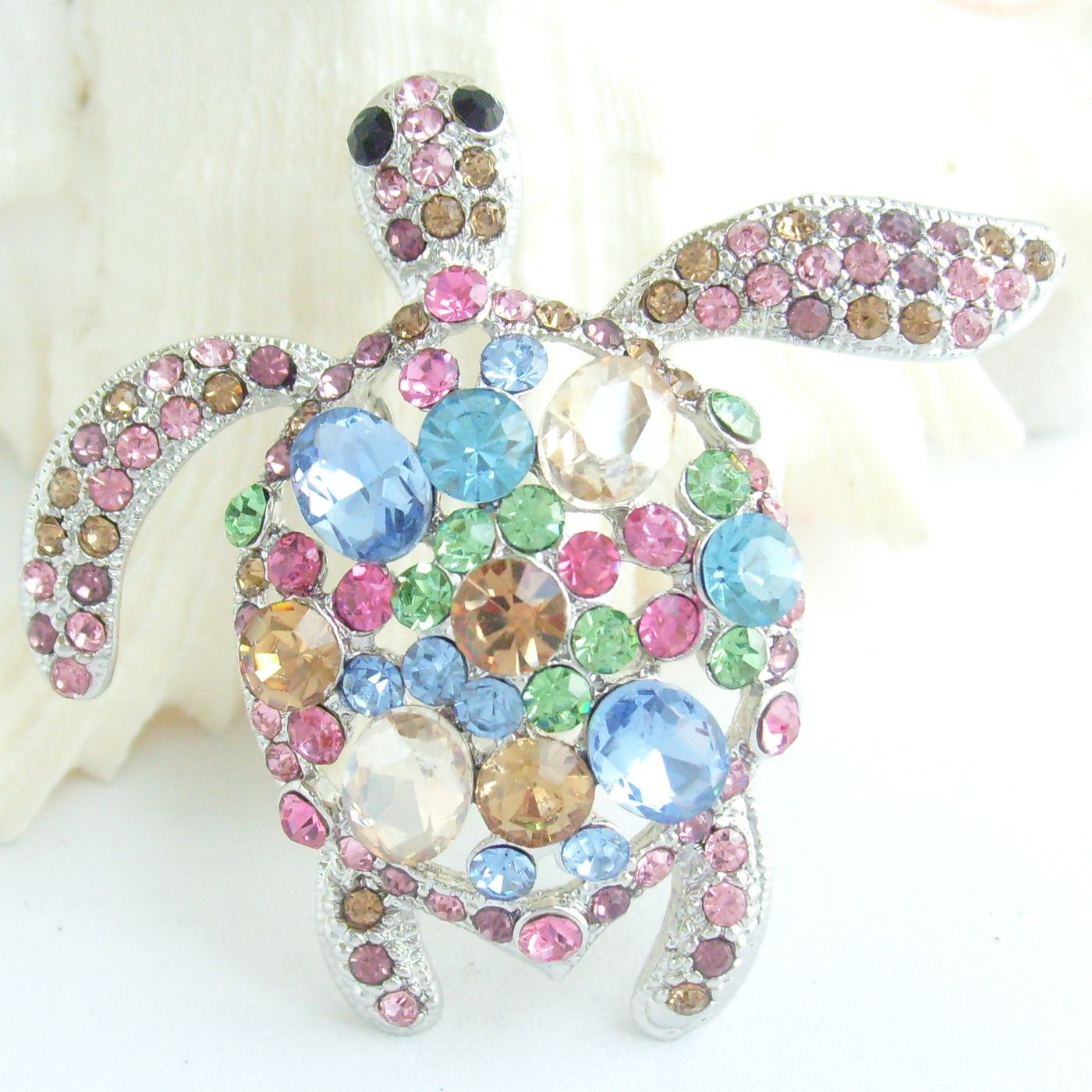 Sindary Costume Jewelry Animal Turtle Tortoise Brooch Pin Pendant Multicolor Rhinestone Crystal SP03344C1