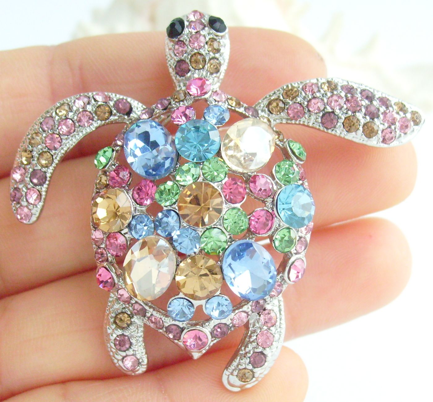 Sindary Costume Jewelry Animal Turtle Tortoise Brooch Pin Pendant Multicolor Rhinestone Crystal SP03344C1