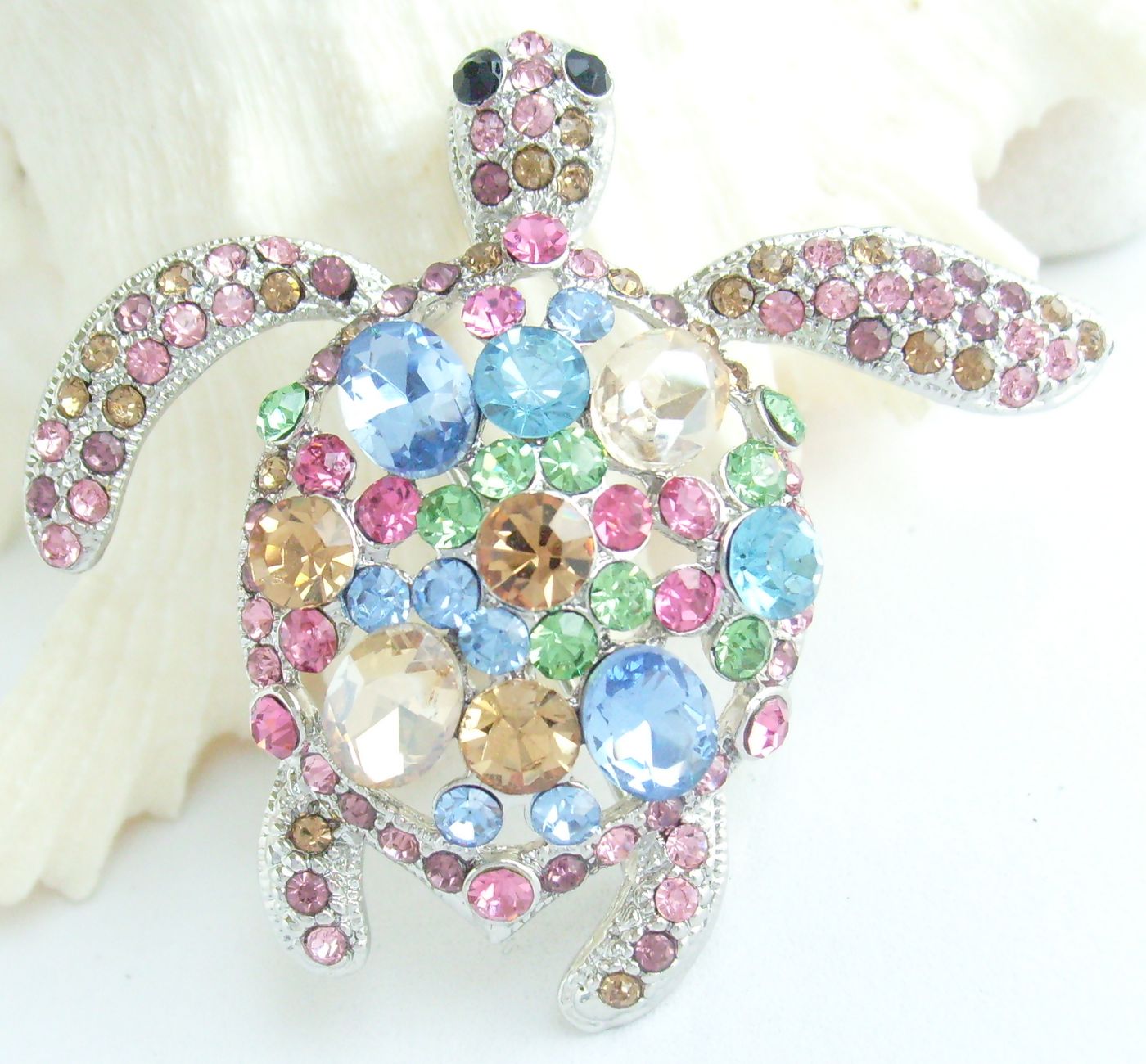 Sindary Costume Jewelry Animal Turtle Tortoise Brooch Pin Pendant Multicolor Rhinestone Crystal SP03344C1