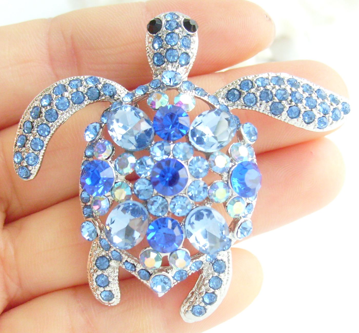 Sindary Costume Jewelry Animal Turtle Tortoise Brooch Pin Pendant Blue Rhinestone Crystal SP03344C2