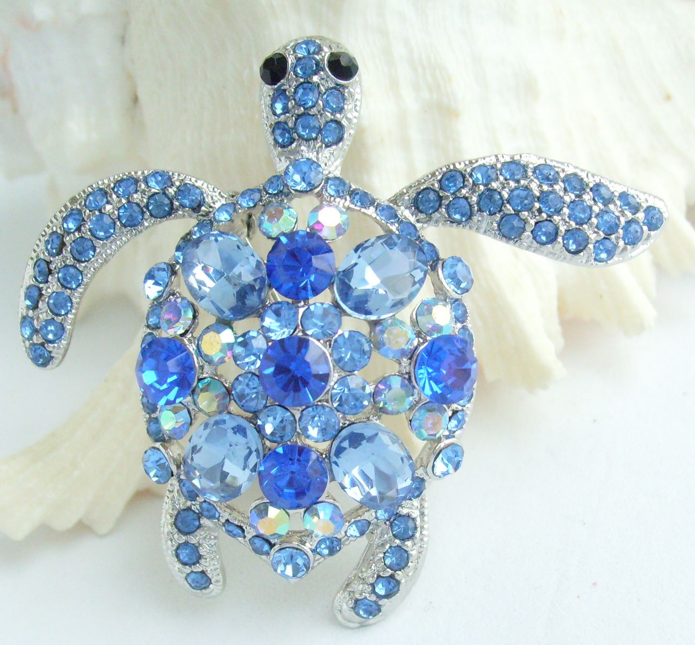 Sindary Costume Jewelry Animal Turtle Tortoise Brooch Pin Pendant Blue Rhinestone Crystal SP03344C2