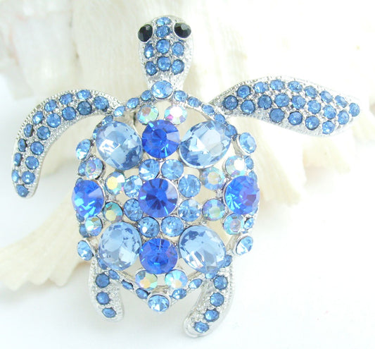 Sindary Costume Jewelry Animal Turtle Tortoise Brooch Pin Pendant Blue Rhinestone Crystal SP03344C2