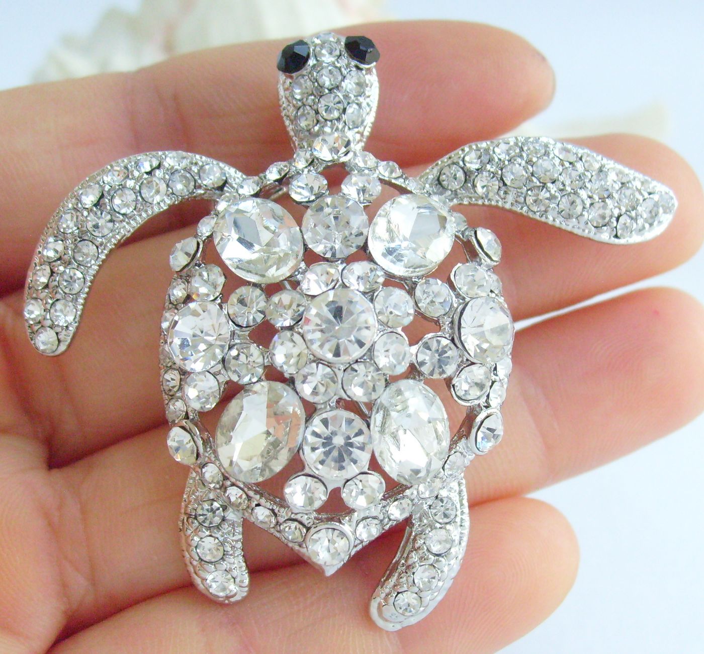 Sindary Costume Jewelry Animal Turtle Tortoise Brooch Pin Pendant Silvery Clear Rhinestone Crystal SP03344C3