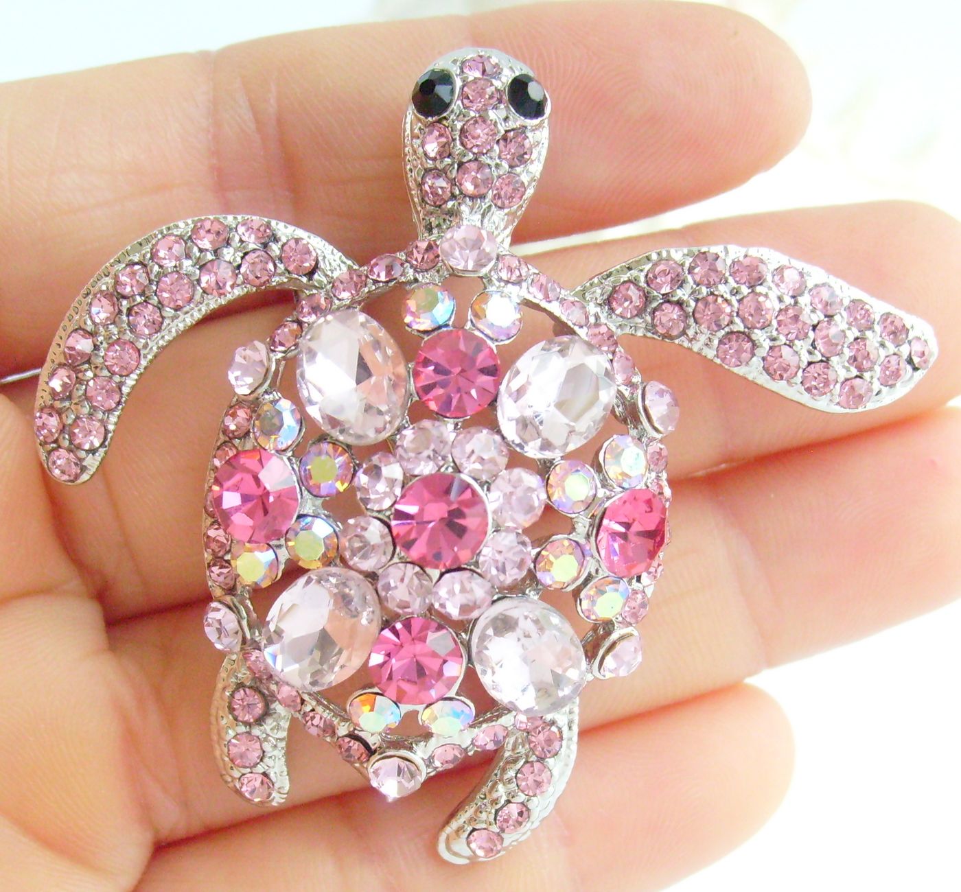 Sindary Costume Jewelry Animal Turtle Tortoise Brooch Pin Pendant Pink Rhinestone Crystal SP03344C5