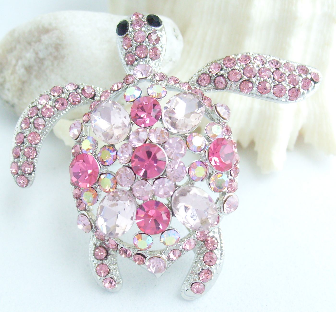 Sindary Costume Jewelry Animal Turtle Tortoise Brooch Pin Pendant Pink Rhinestone Crystal SP03344C5