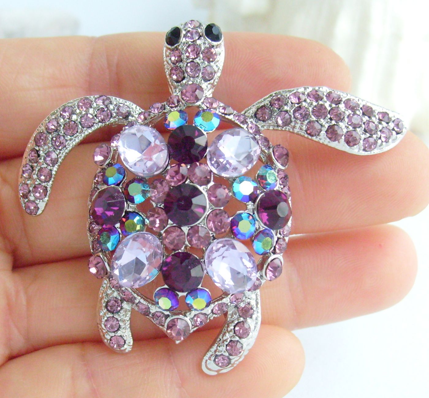 Sindary Costume Jewelry Animal Turtle Tortoise Brooch Pin Pendant Purple Rhinestone Crystal SP03344C9