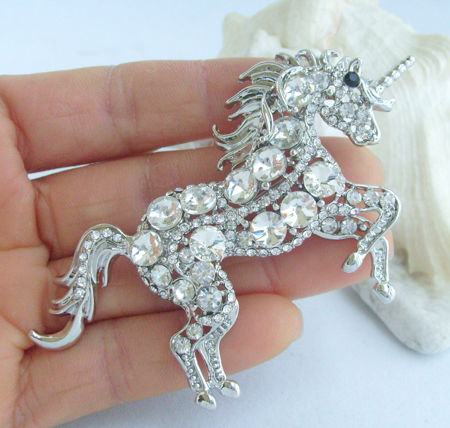 Sindary Costume Jewelry Unique Unicorn Horse Brooch Pin Pendant Clear Rhinestone Crystal SP06172C1