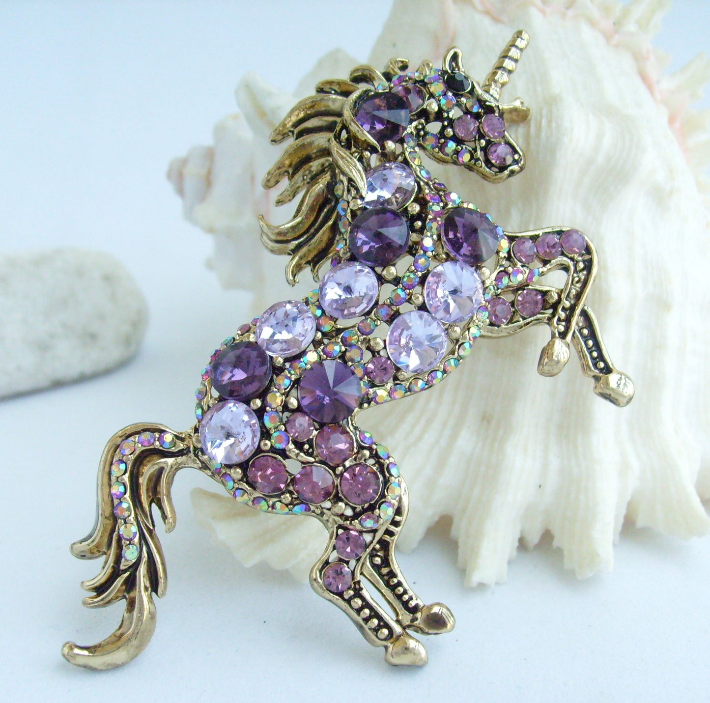 Sindary Costume Jewelry Unique Unicorn Horse Brooch Pin Pendant Purple Rhinestone Crystal SP06172C10