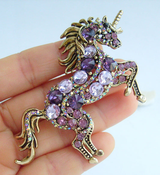 Sindary Costume Jewelry Unique Unicorn Horse Brooch Pin Pendant Purple Rhinestone Crystal SP06172C10