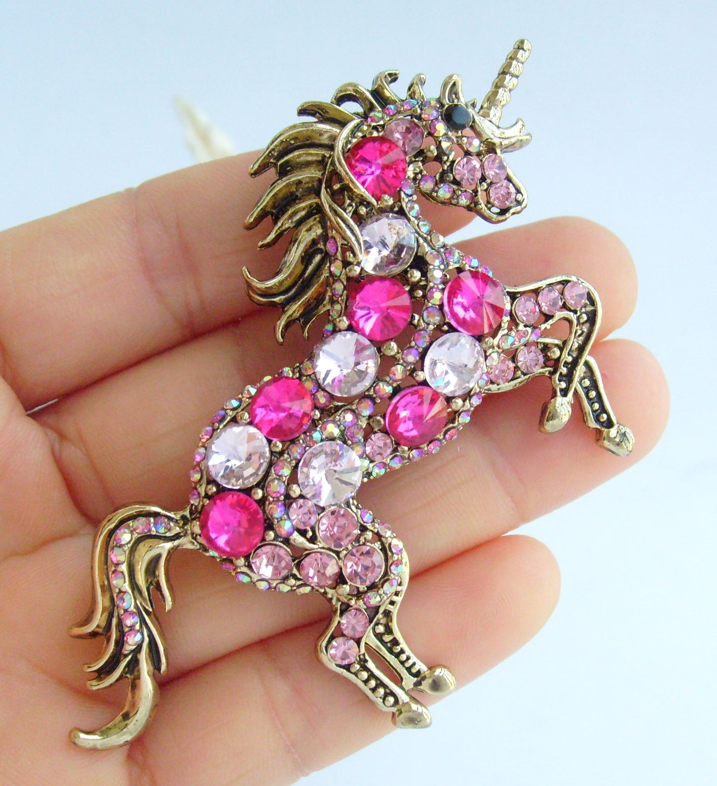 Sindary Costume Jewelry Unique Unicorn Horse Brooch Pin Pendant Rose Pink Rhinestone Crystal SP06172C9