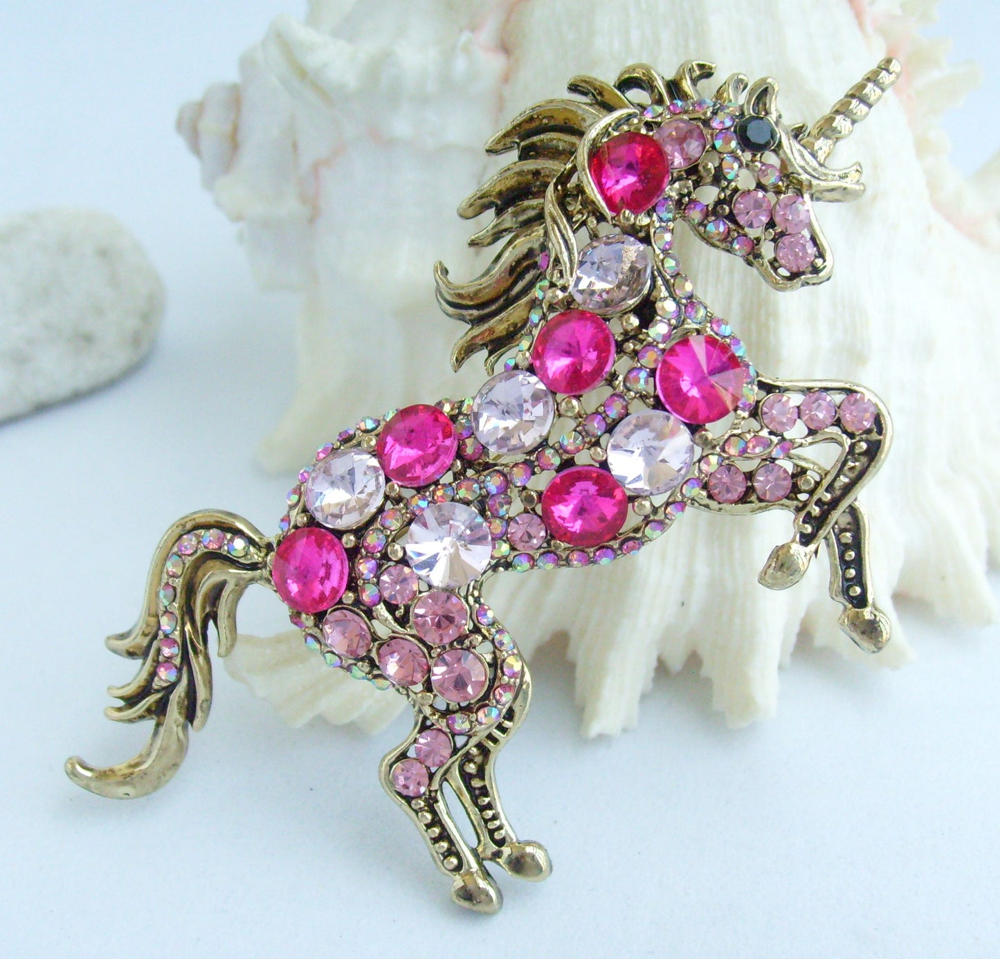 Sindary Costume Jewelry Unique Unicorn Horse Brooch Pin Pendant Rose Pink Rhinestone Crystal SP06172C9