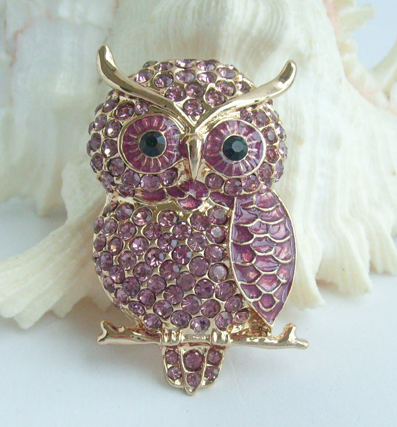 Sindary Costume Jewelry Unique Animal Bird Owl Brooch Pin Pendant Purple Rhinestone Crystal SP03502C1