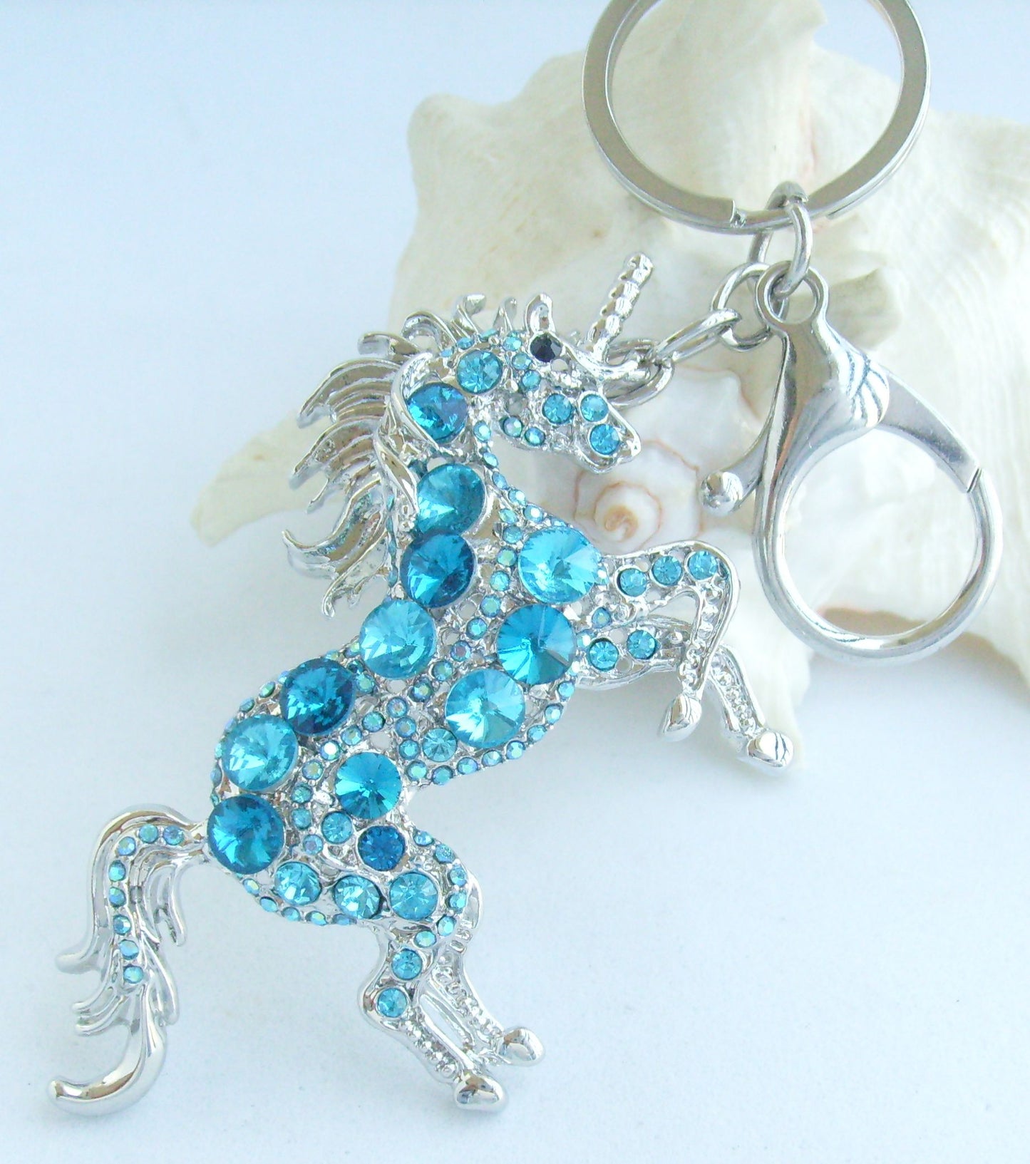 Sindary Costume Jewelry Unique Unicorn Horse Keychain Keyring Pendant Lake Blue Rhinestone Crystal SPK06172C14