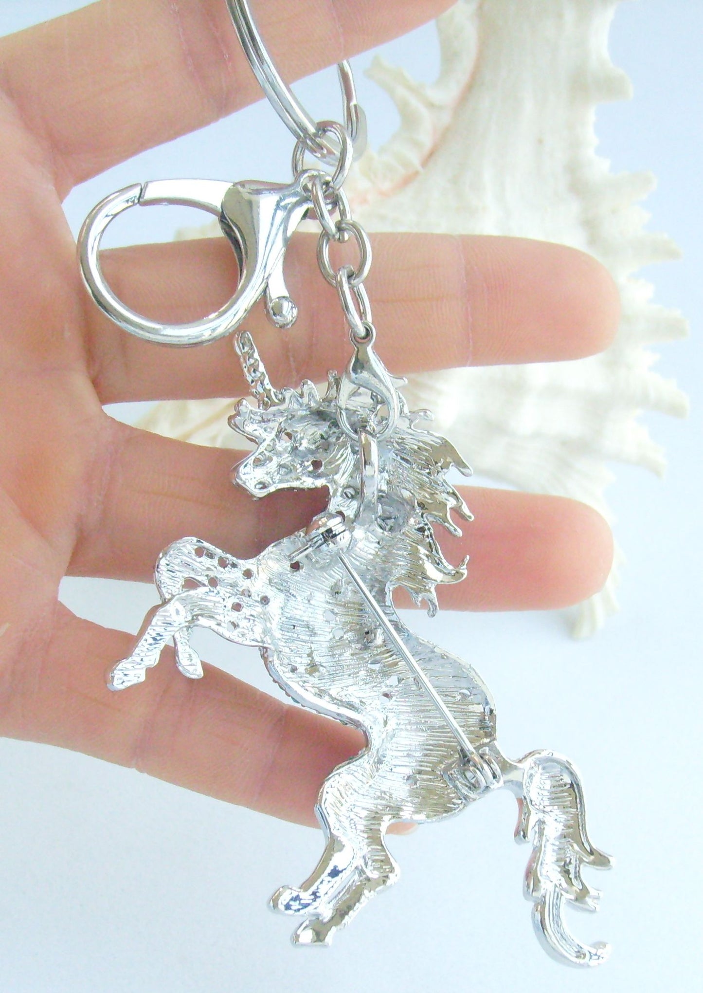 Sindary Costume Jewelry Unique Unicorn Horse Keychain Keyring Pendant Lake Blue Rhinestone Crystal SPK06172C14