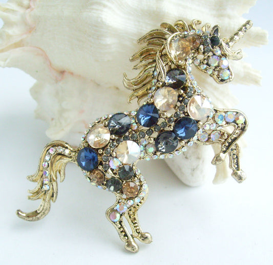 Sindary Costume Jewelry Unique Unicorn Horse Brooch Pin Pendant Multicolor Rhinestone Crystal SP06172C6