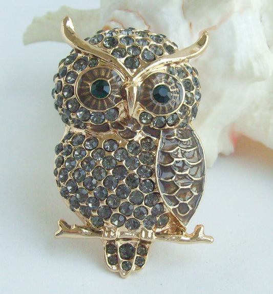 Sindary Costume Jewelry Unique Animal Bird Owl Brooch Pin Pendant Gray Rhinestone Crystal SP03502C2