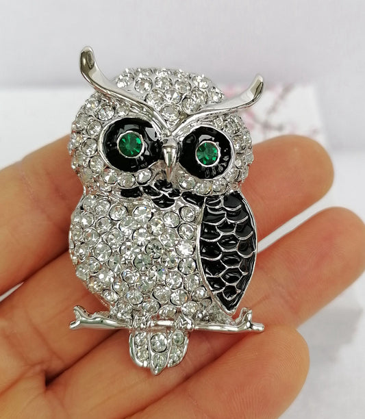 Sindary Costume Jewelry Unique Animal Bird Owl Brooch Pin Pendant Clear Rhinestone Crystal SP03502C4