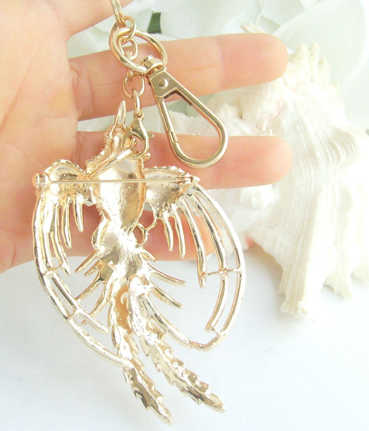 Sindary Costume Jewelry Animal Phoenix Bird Keychain Keyring Pendant Golden Clear Rhinestone Crystal SPK02338C10