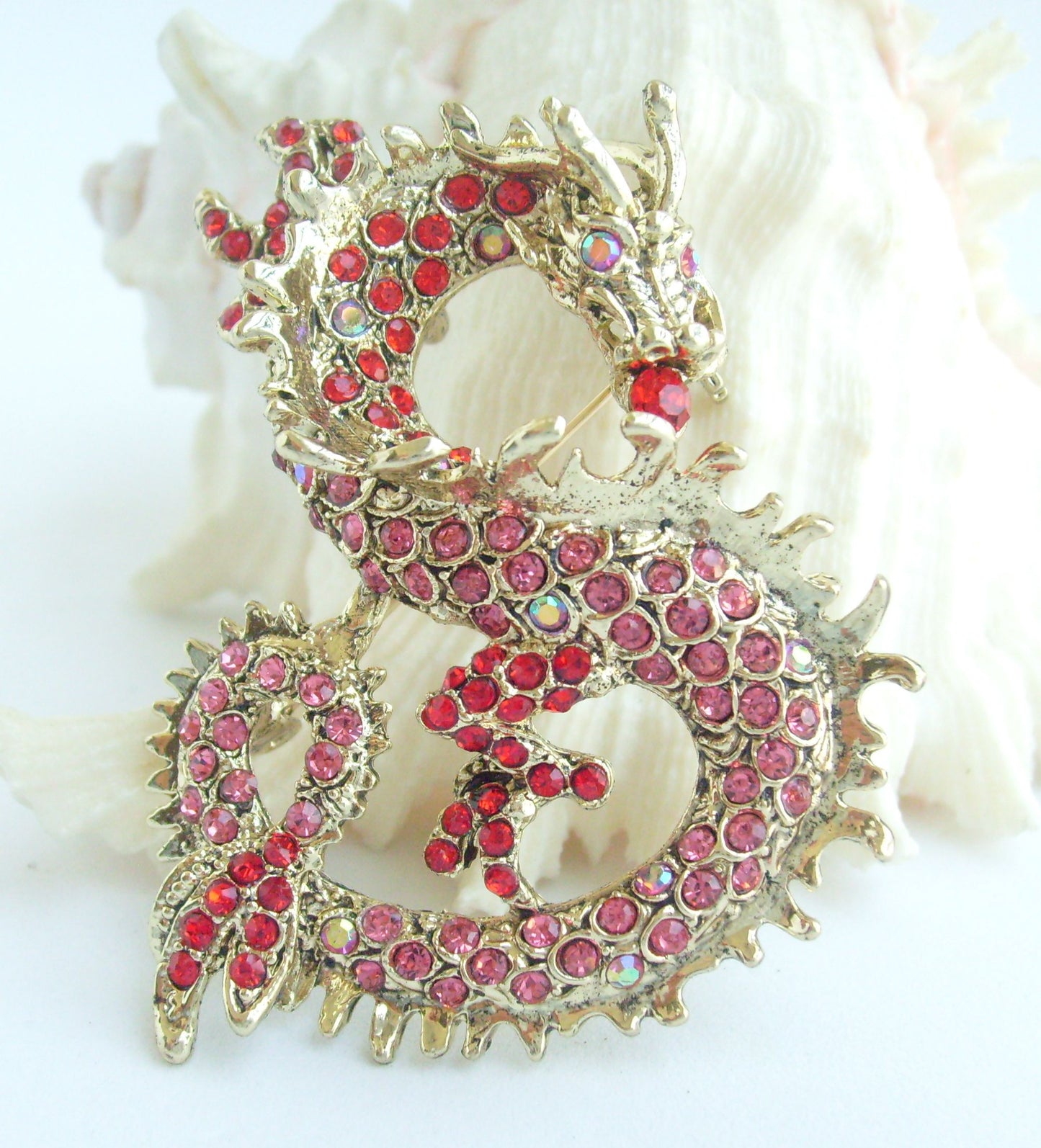 Sindary Costume Jewelry Unique Dragon Brooch Pin Pendant Red Pink Rhinestone Crystal SP02980C13