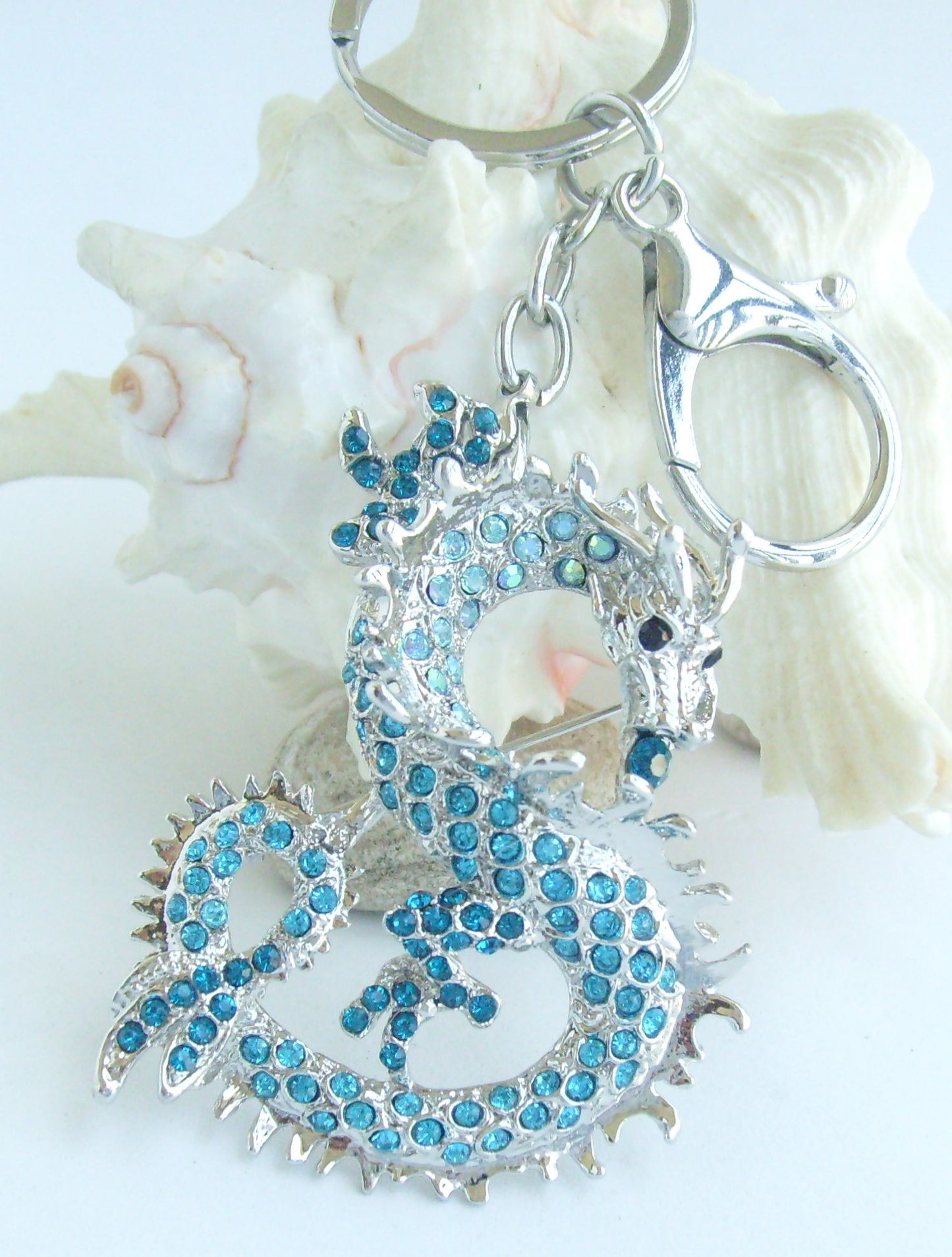 Sindary Costume Jewelry Unique Dragon Keychain Keyring Pendant Lake Blue Rhinestone Crystal SPK02980C14