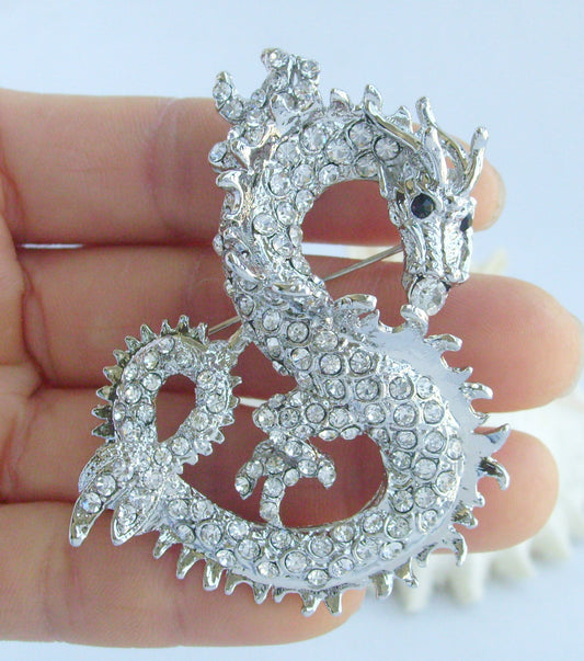 Sindary Costume Jewelry Unique Dragon Brooch Pin Pendant Clear Rhinestone Crystal SP02980C5