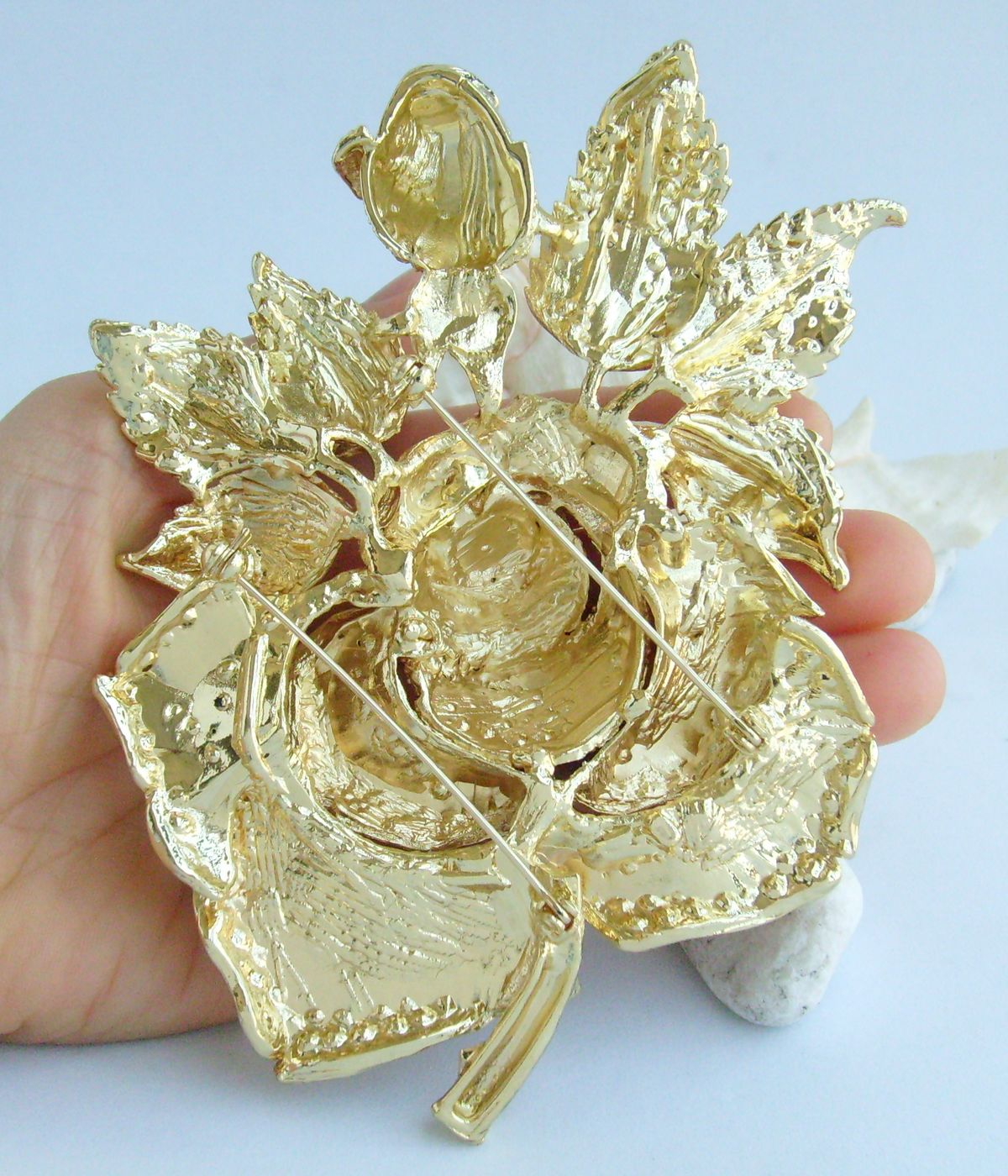 Sindary Costume Jewelry Wedding Big Rose Flower Brooch Pin Pendant Golden Clear Rhinestone Crystal SP02994C15