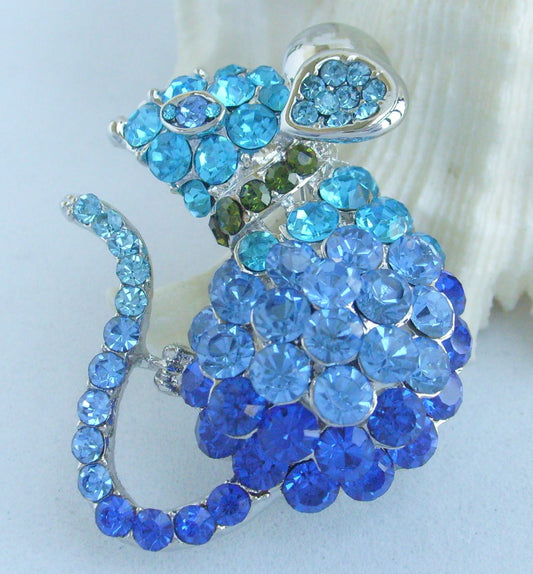 Sindary Costume Jewelry Animal Mouse Rat Brooch Pin Pendant Blue Rhinestone Crystal SP03276C12