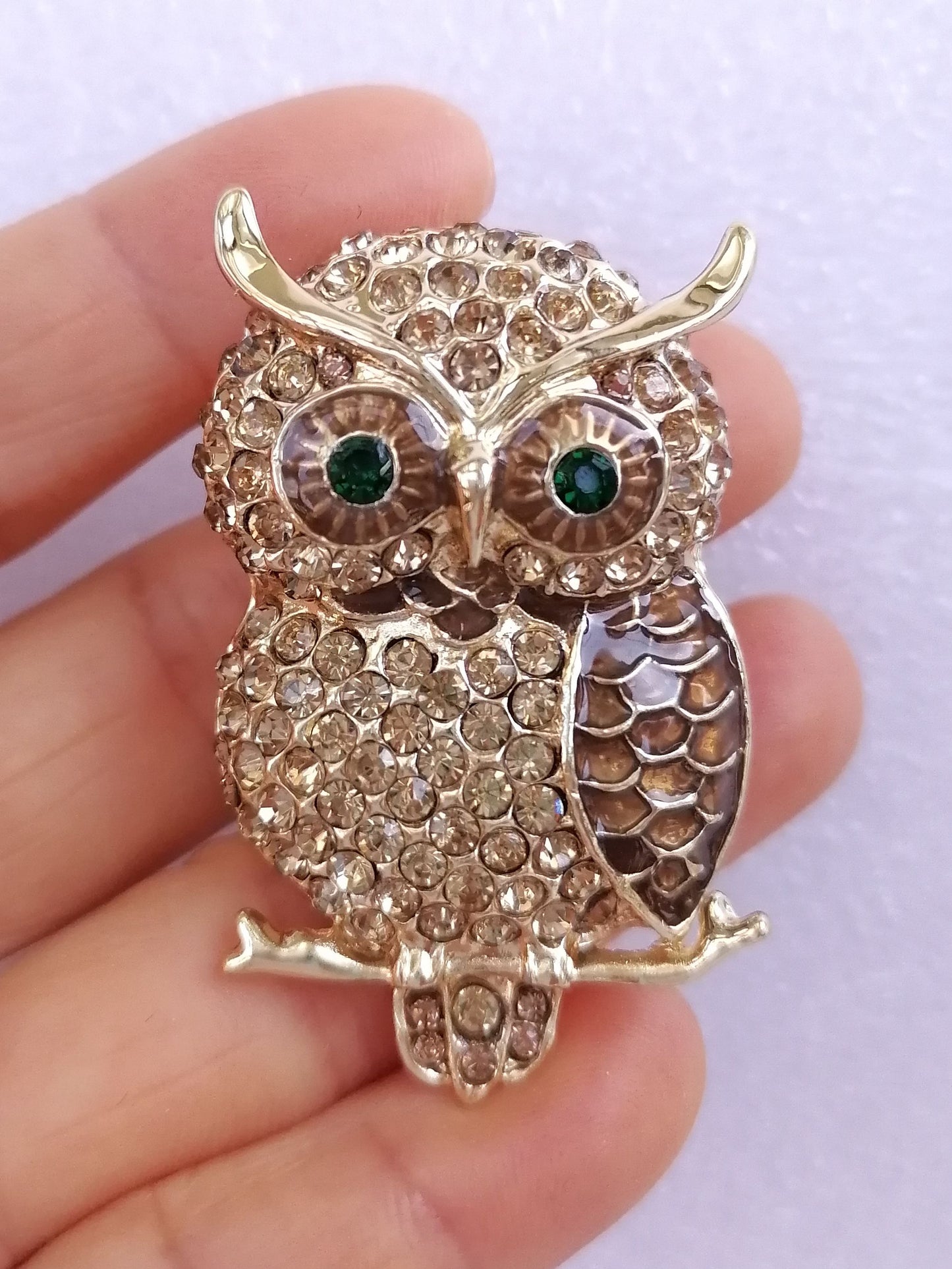 Sindary Costume Jewelry Unique Animal Bird Owl Brooch Pin Pendant Beige Rhinestone Crystal SP03502C3