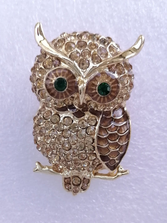 Sindary Costume Jewelry Unique Animal Bird Owl Brooch Pin Pendant Beige Rhinestone Crystal SP03502C3