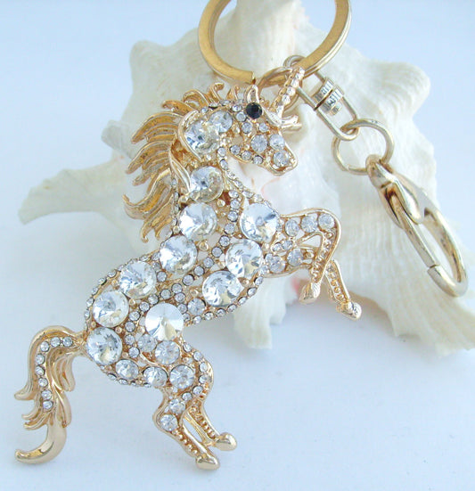 Sindary Costume Jewelry Unique Unicorn Horse Keychain Keyring Pendant Clear Rhinestone Crystal SPK06172C12