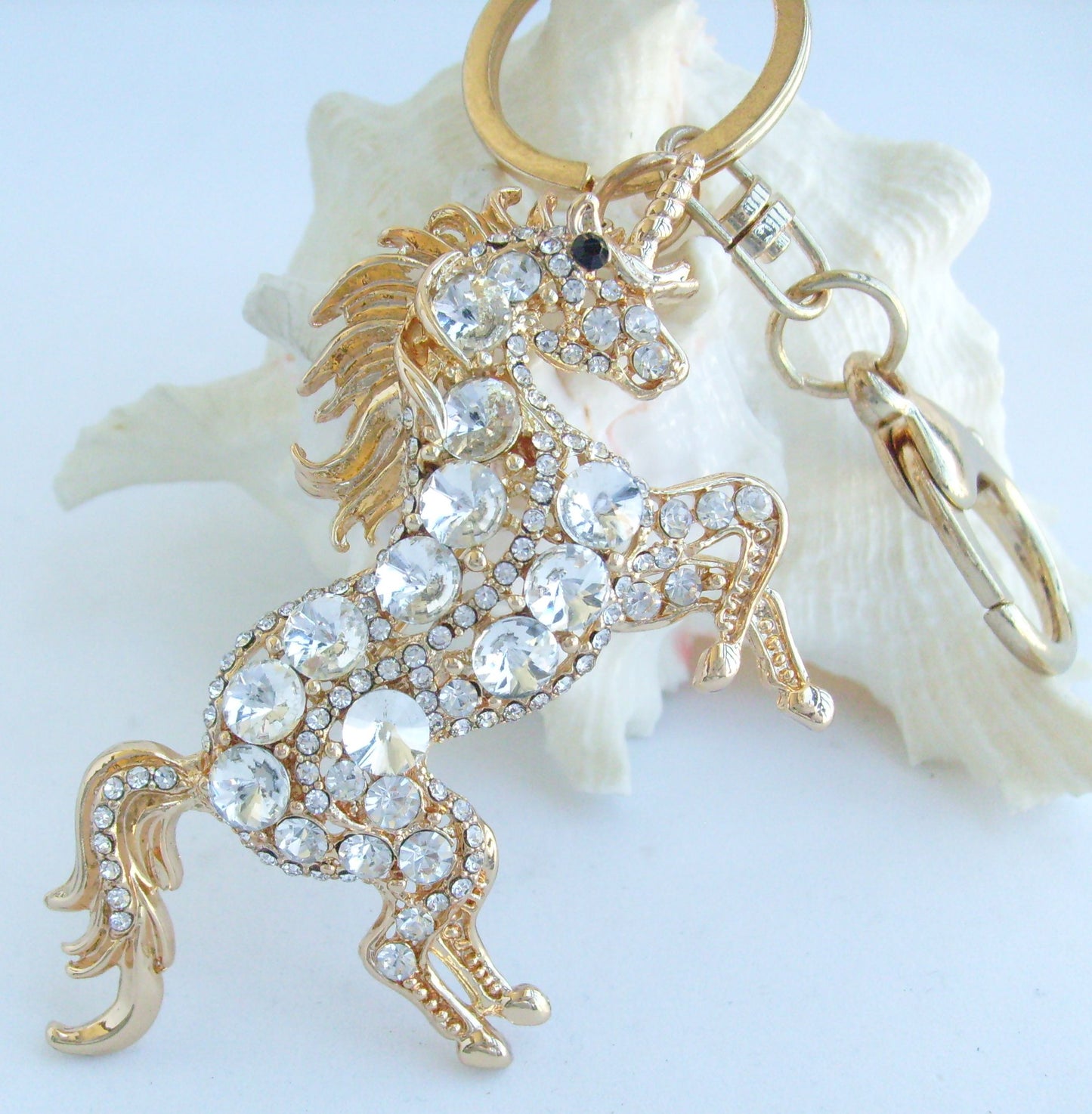 Sindary Costume Jewelry Unique Unicorn Horse Keychain Keyring Pendant Clear Rhinestone Crystal SPK06172C12