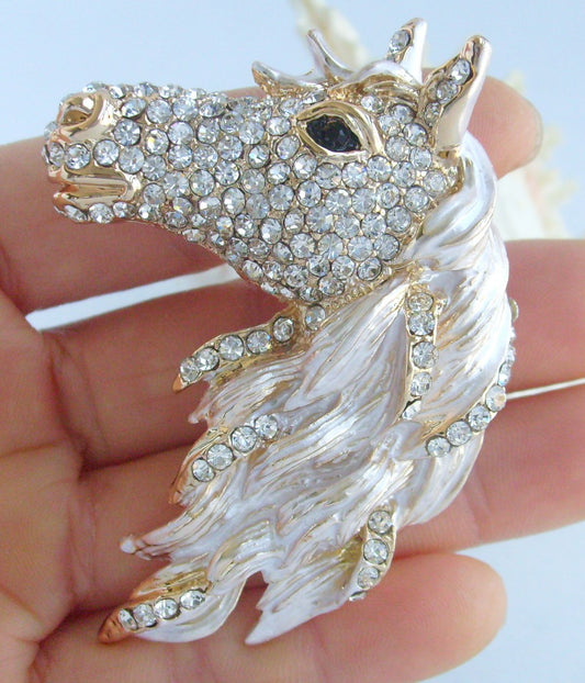 Sindary Costume Jewelry Art Style Animal Horse Brooch Pin Pendant Clear Rhinestone Crystal SP06535C1