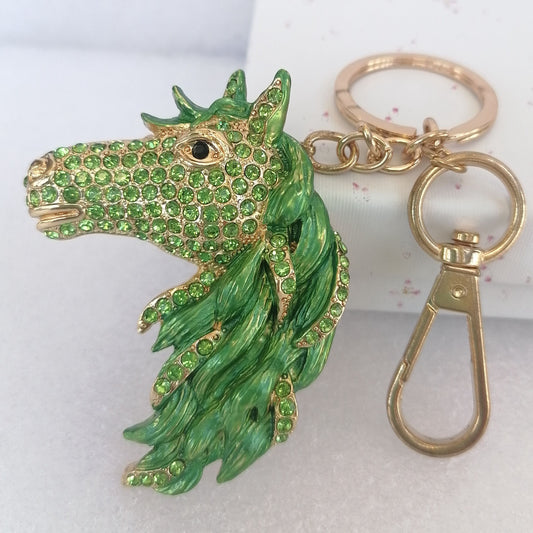 Sindary Costume Jewelry Animal Horse Keychain Keyring Pendant Green Rhinestone Crystal SPK06535C6