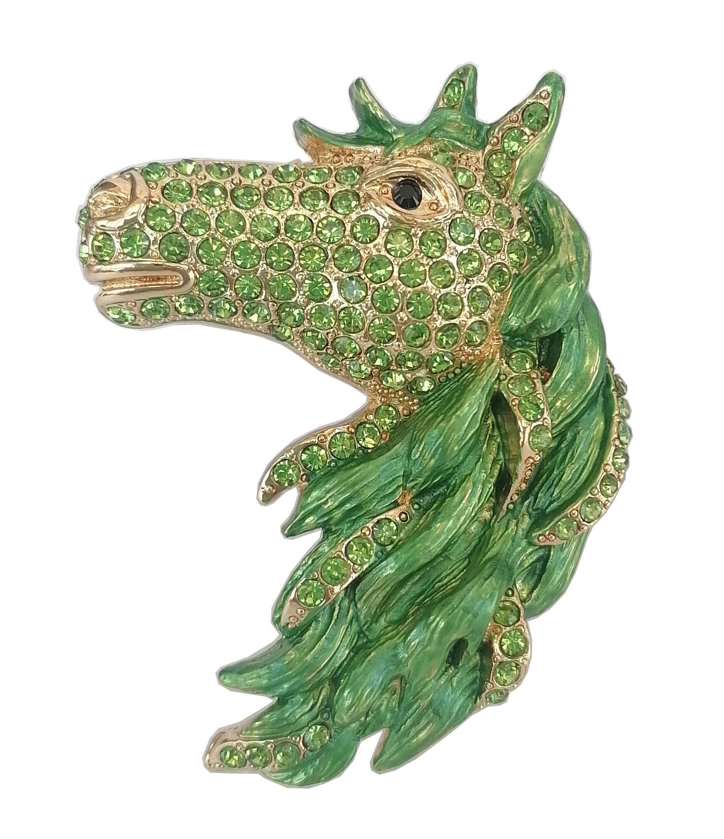 Sindary Costume Jewelry Art Style Animal Horse Brooch Pin Pendant Green Rhinestone Crystal SP06535C6