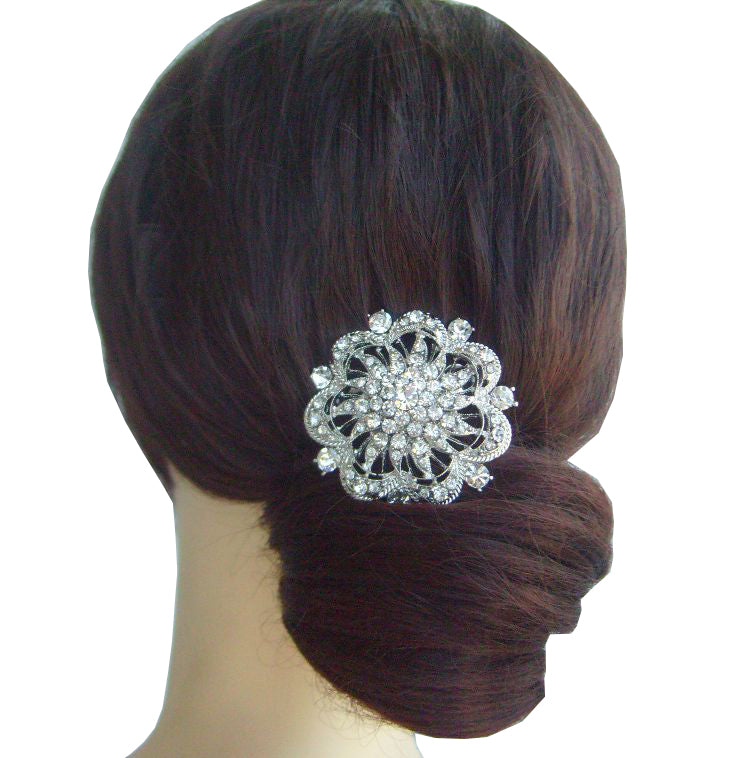 Sindary Wedding Headpiece 2.2" Round Flower Hair Comb Side Comb Clear Rhinestone Crystal Prom Hair Accessary SPH03328C1