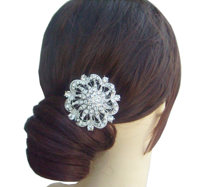 Sindary Wedding Headpiece 2.2" Round Flower Hair Comb Side Comb Clear Rhinestone Crystal Prom Hair Accessary SPH03328C1