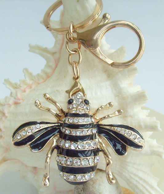 Sindary Costume Jewelry Insect Bee Honeybee Keychain Keyring Pendant Clear Rhinestone Crystal SPKJC0110C1