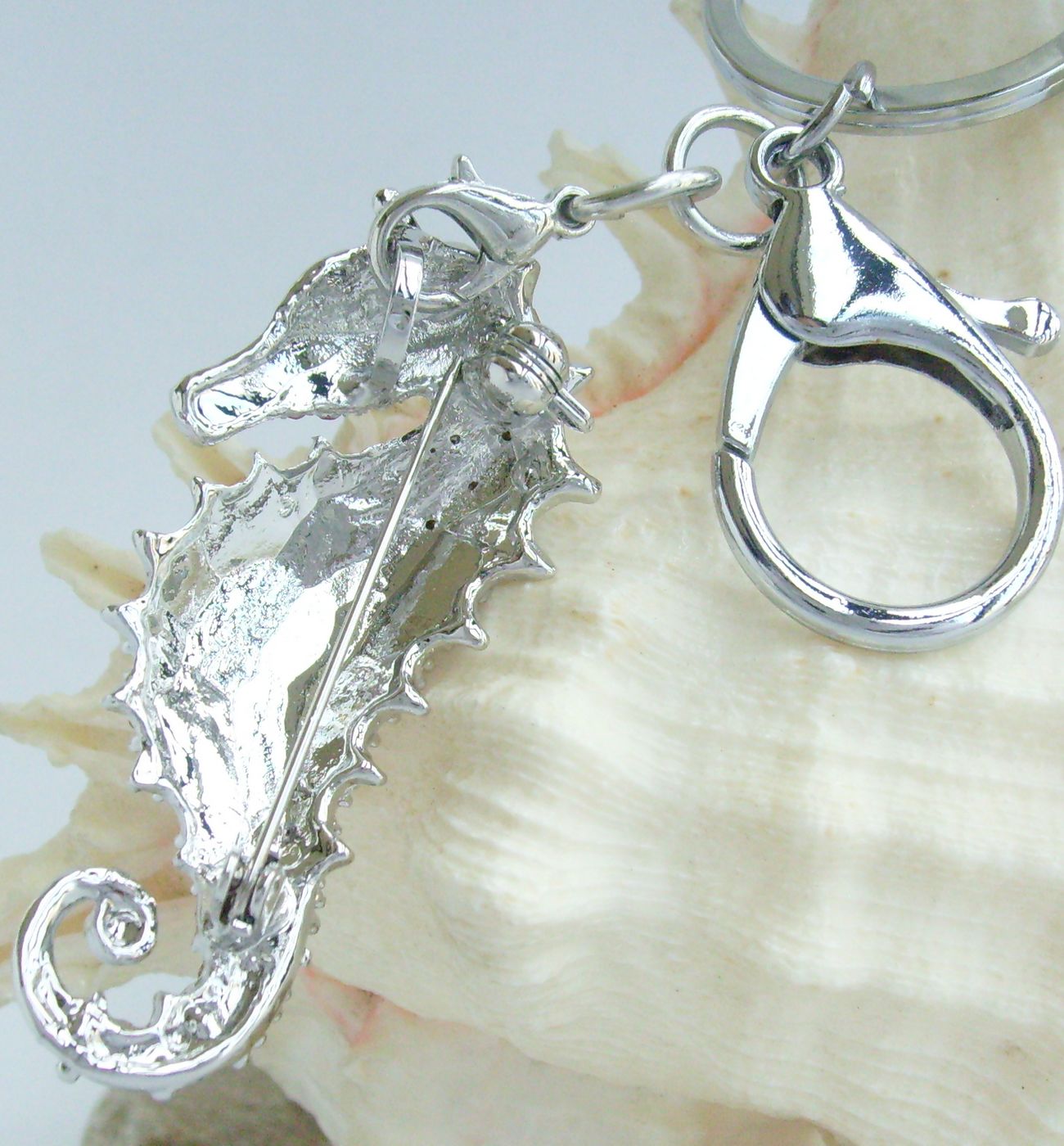 Sindary Costume Jewelry Animal Seahorse Keychain Keyring Pendant Silvery Clear Rhinestone Crystal SPK02254C8