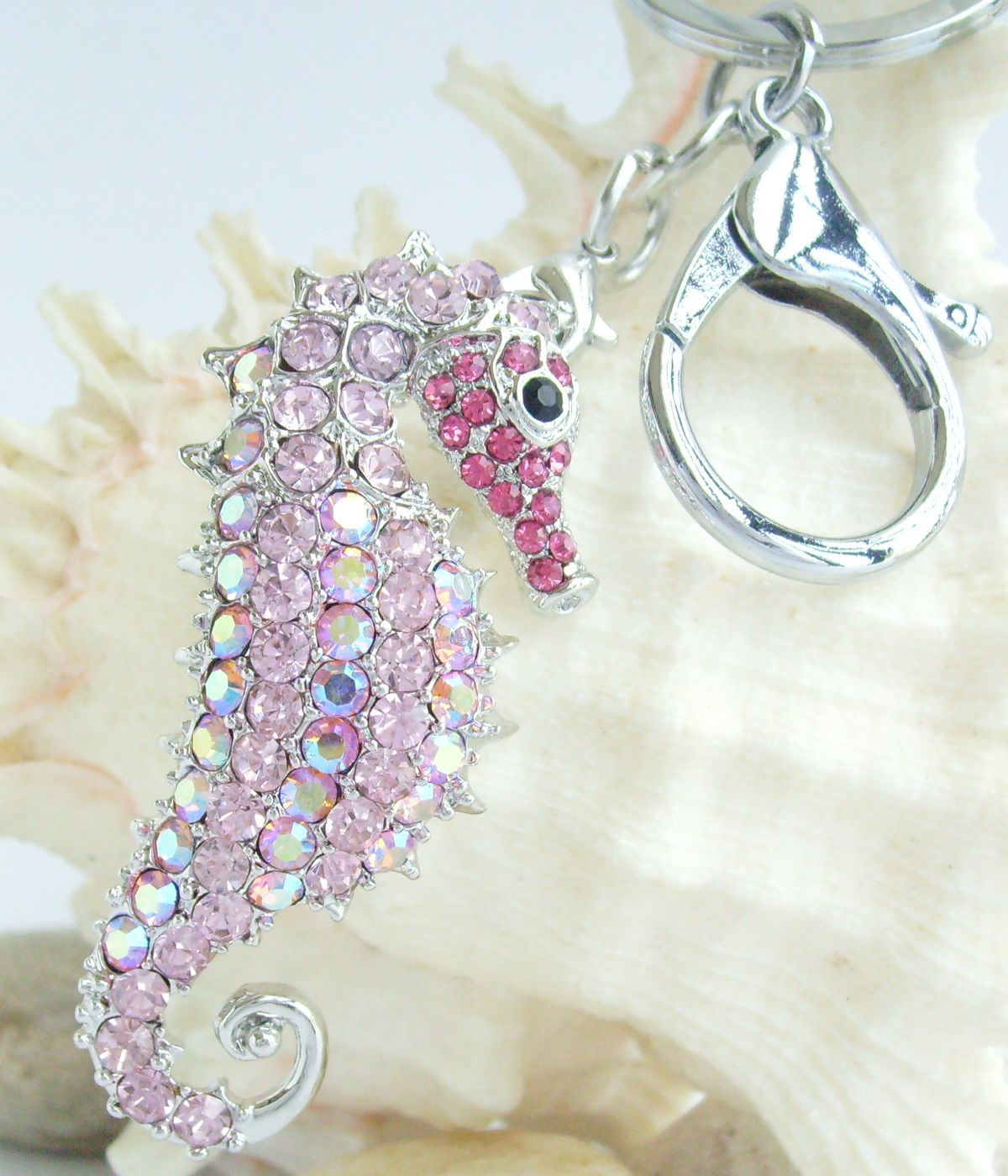 Sindary Costume Jewelry Animal Seahorse Keychain Keyring Pendant Pink Rhinestone Crystal SPK02254C22