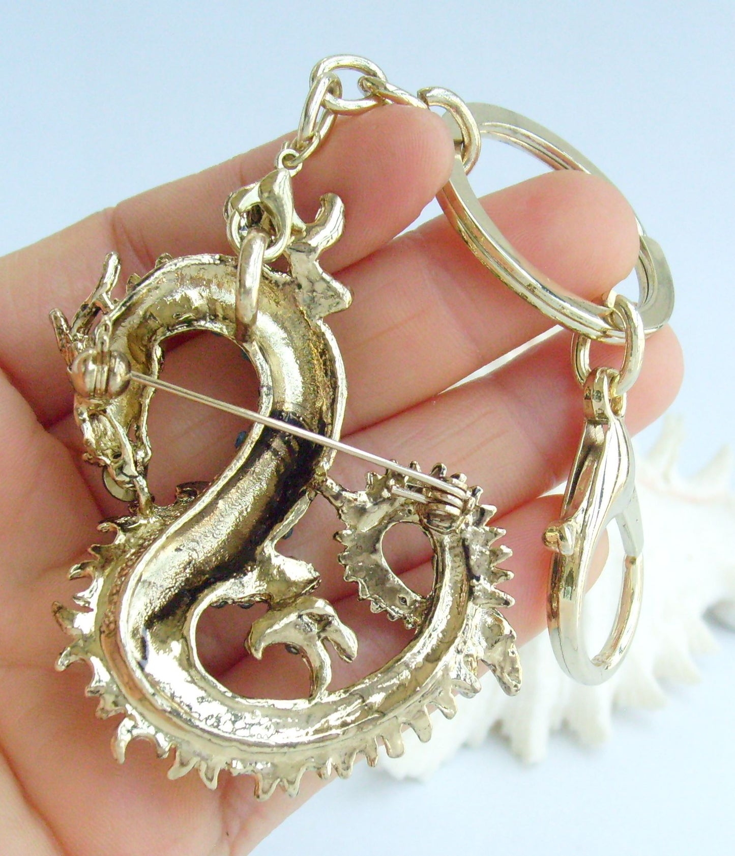 Sindary Costume Jewelry Unique Dragon Keychain Keyring Pendant Multicolor Rhinestone Crystal SPK02980C6