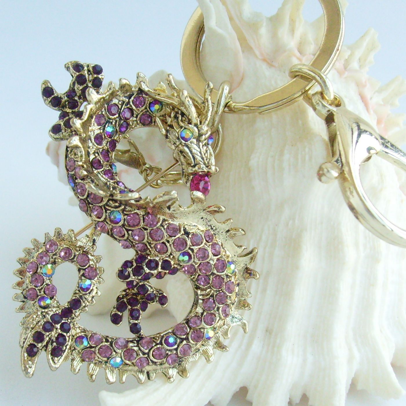 Sindary Costume Jewelry Unique Dragon Keychain Keyring Pendant Purple Rhinestone Crystal SPK02980C10